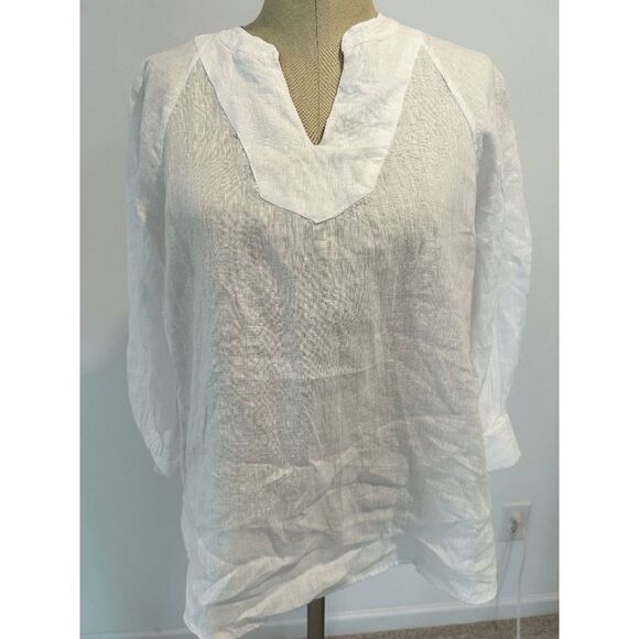CHARTER CLUB 100% Linen V-Neck Top White S - Picture 2 of 5